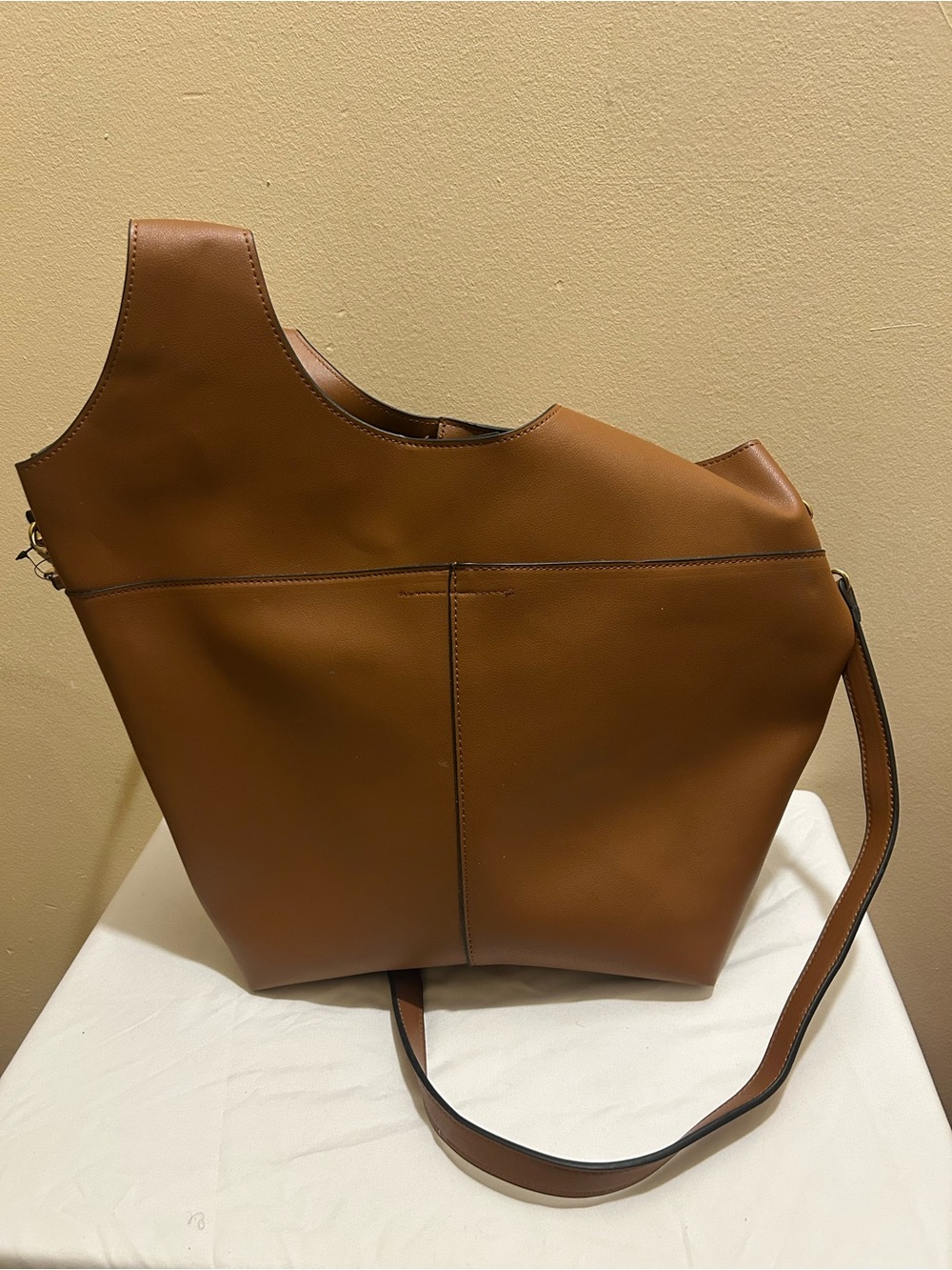 JustFab Brown Structured Leather Tote Shoulder Bag